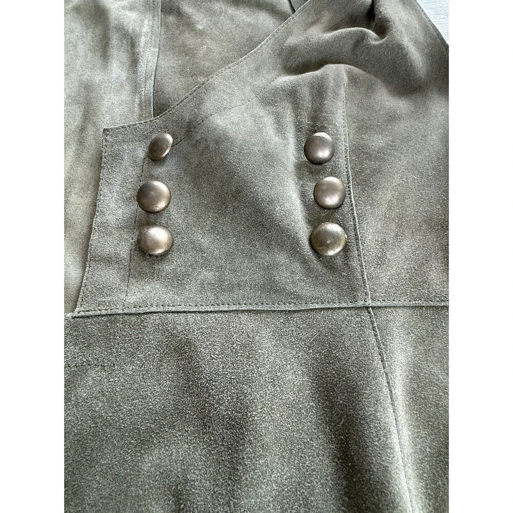 Free People Suede Mini Dress Women Sz 4 Green Genuine Suede Boho Festival GUC - Picture 11 of 14